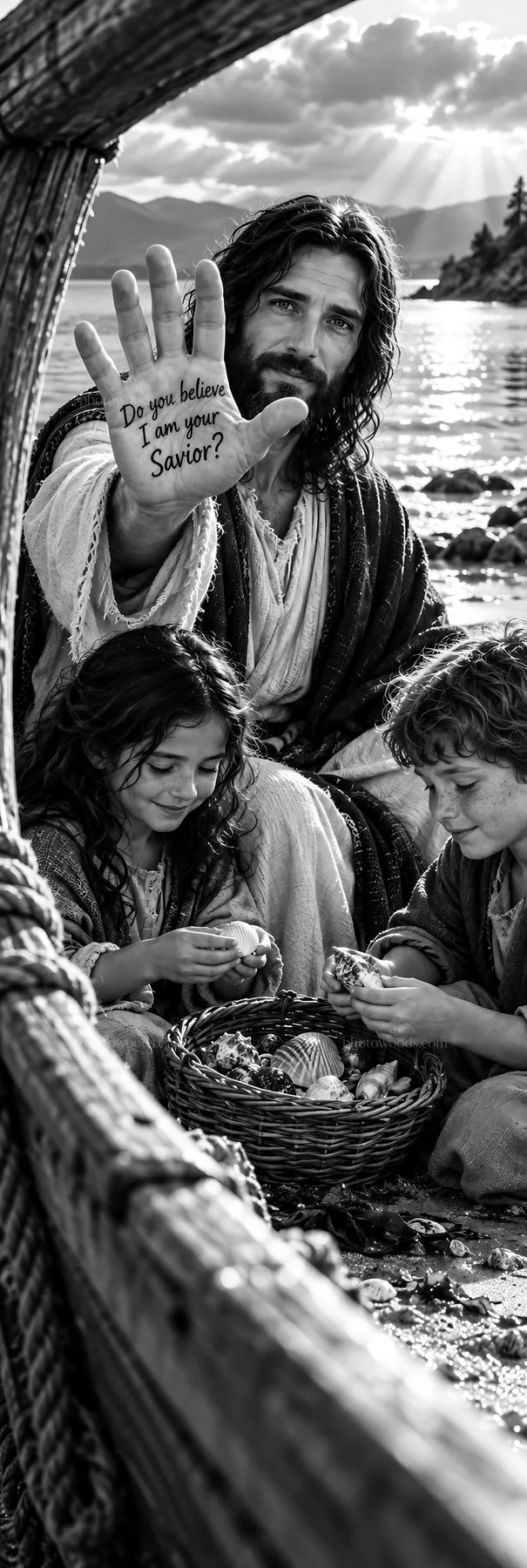 Jesus Christ sharing a message of faith with children - AI-generated stock image