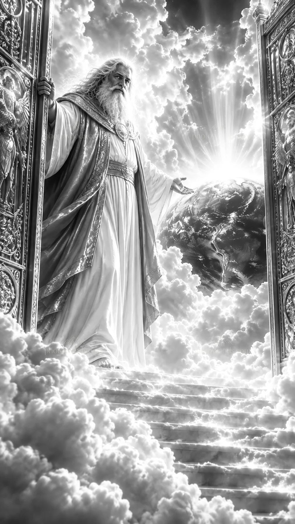 Jesus Christ welcoming from the heavenly gate - AI-generated stock image