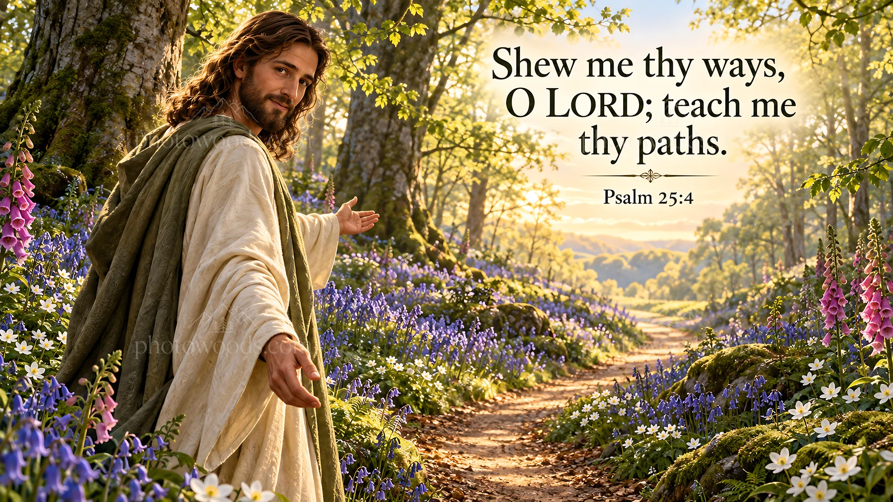 Jesus Christ guiding along the path of faith and wisdom - AI-generated stock image