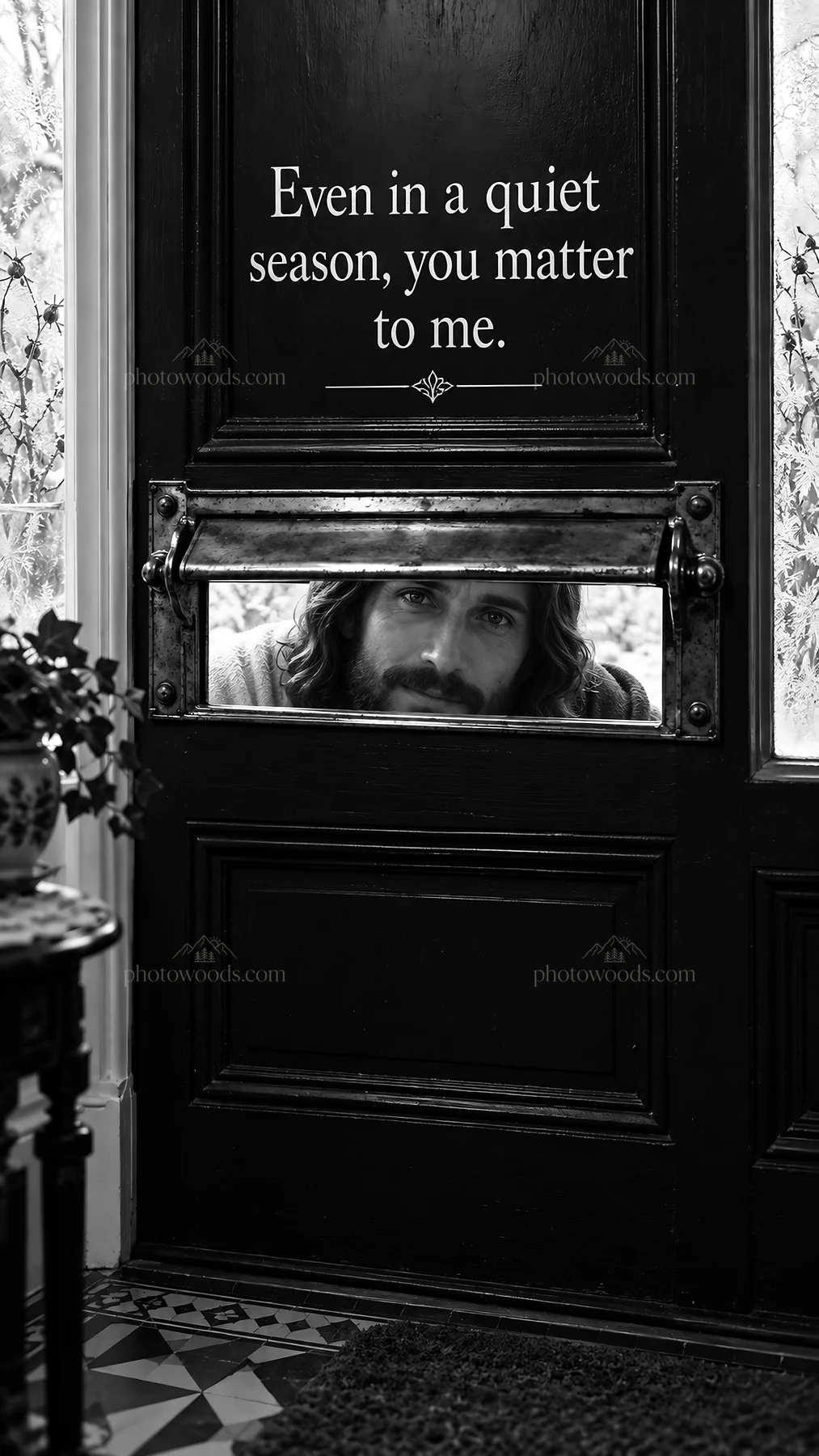 Jesus Christ at the door showing care and concern - AI-generated stock image