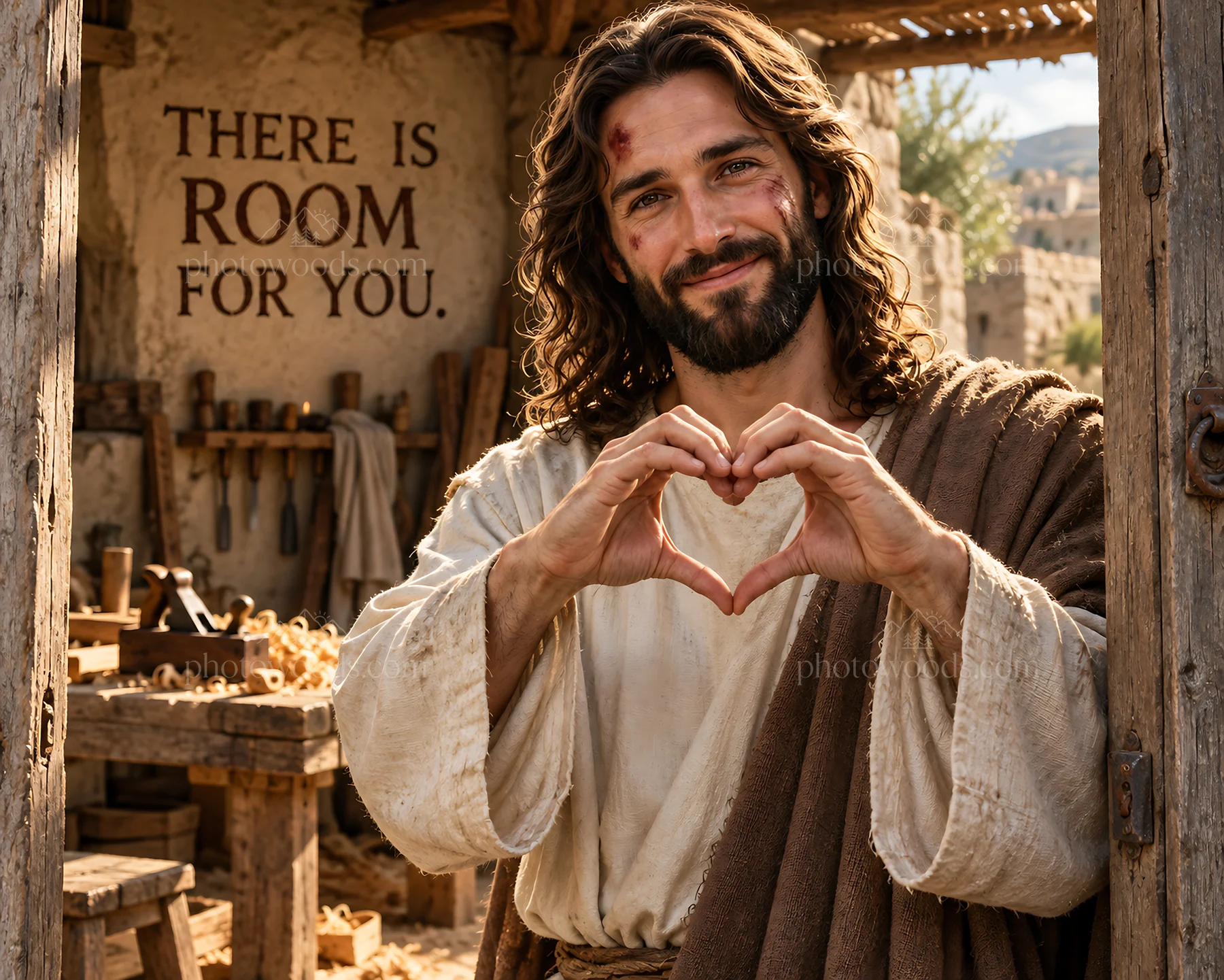 Jesus Christ showing love and welcoming others - AI-generated stock image