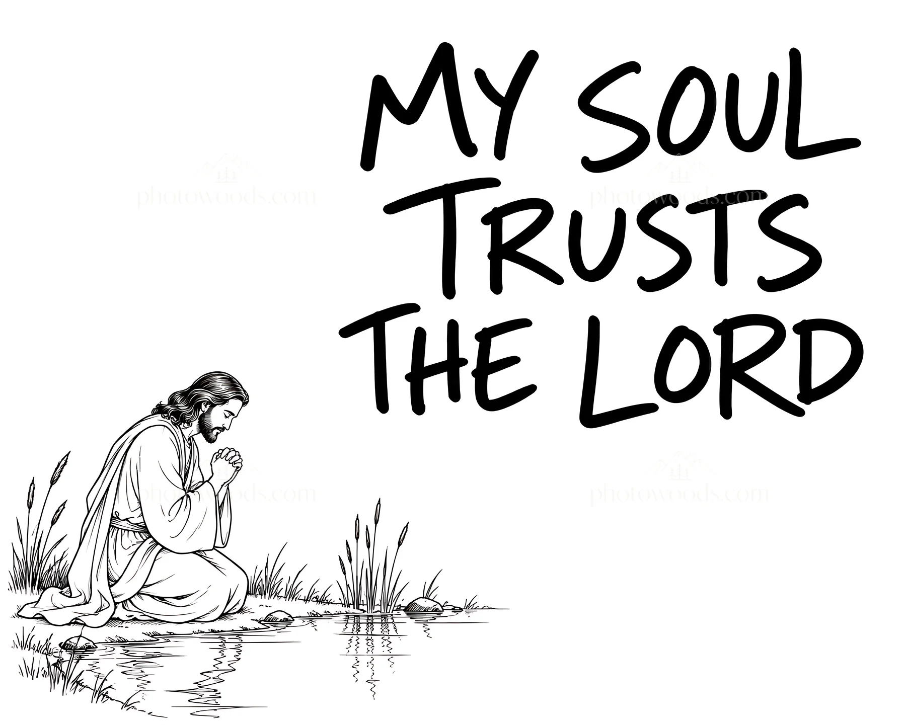Jesus Christ kneeling and praying in a natural setting - AI-generated stock image