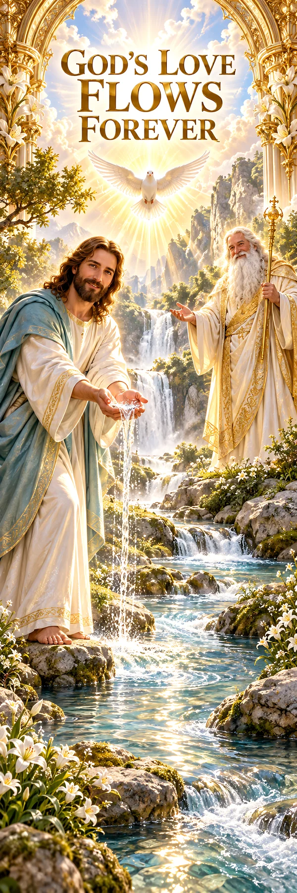 Jesus Christ sharing God's love in a flowing river - AI-generated stock image