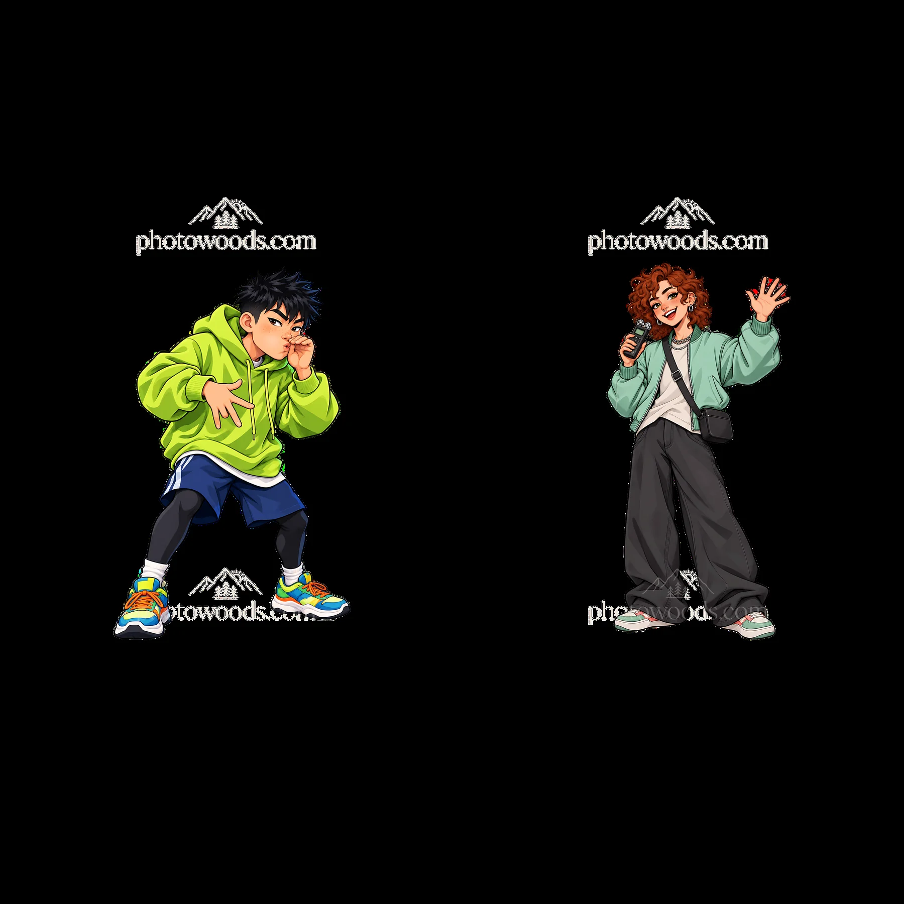 Hip-hop artists performing with style and energy in cartoon form - AI-generated stock image