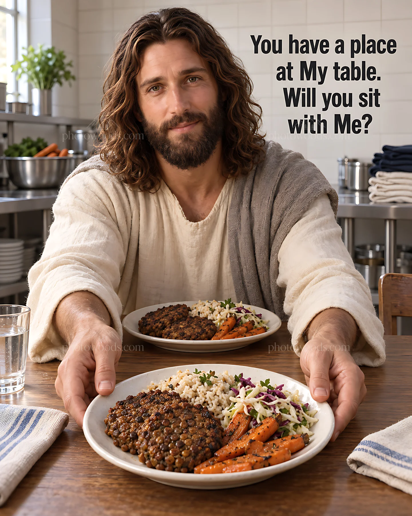 Enjoy a meal together at the community kitchen - AI-generated stock image