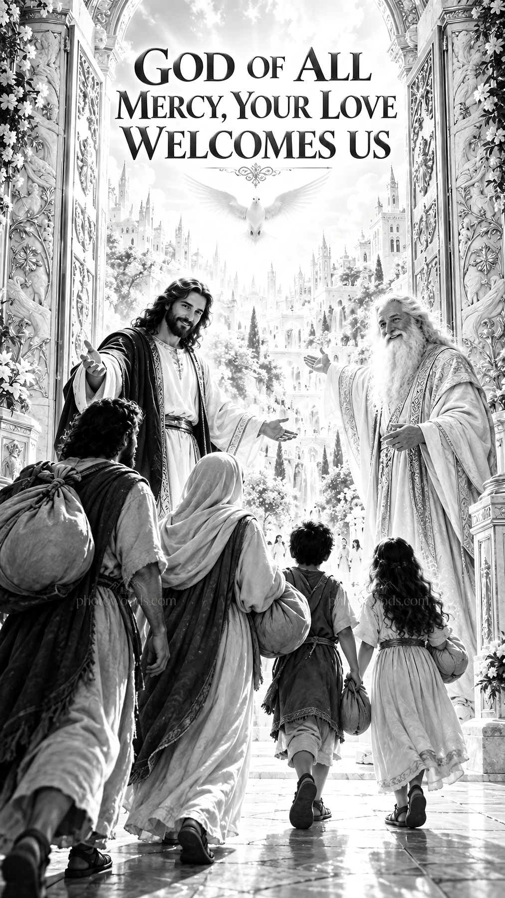 Jesus Christ welcoming people with a message of love - AI-generated stock image