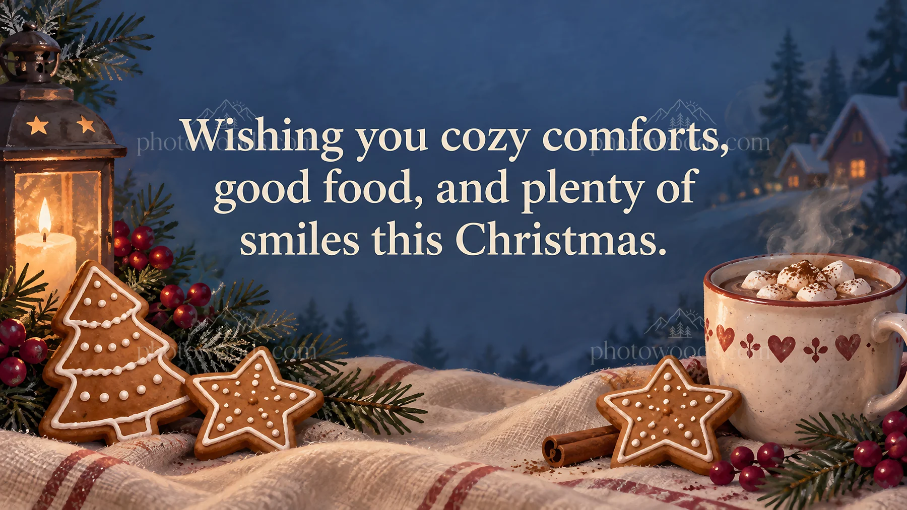 Cozy Christmas Greeting with Cocoa and Gingerbread - AI-generated stock image