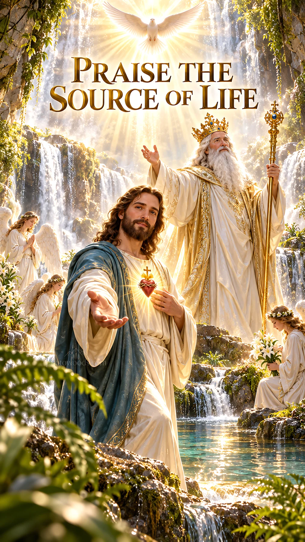 Jesus Christ welcoming worship in a divine setting - AI-generated stock image