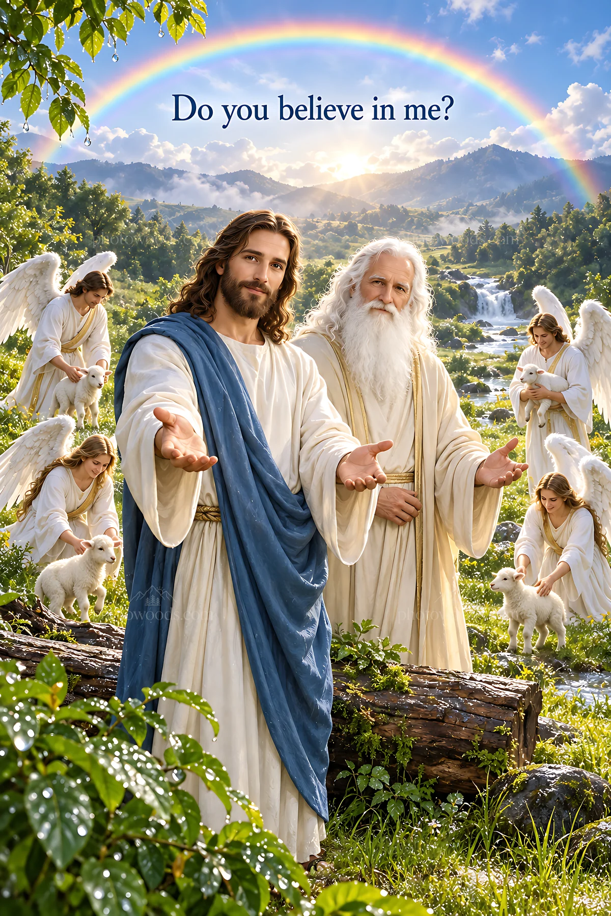 Scene of faith in Rainbow Valley - AI-generated stock image