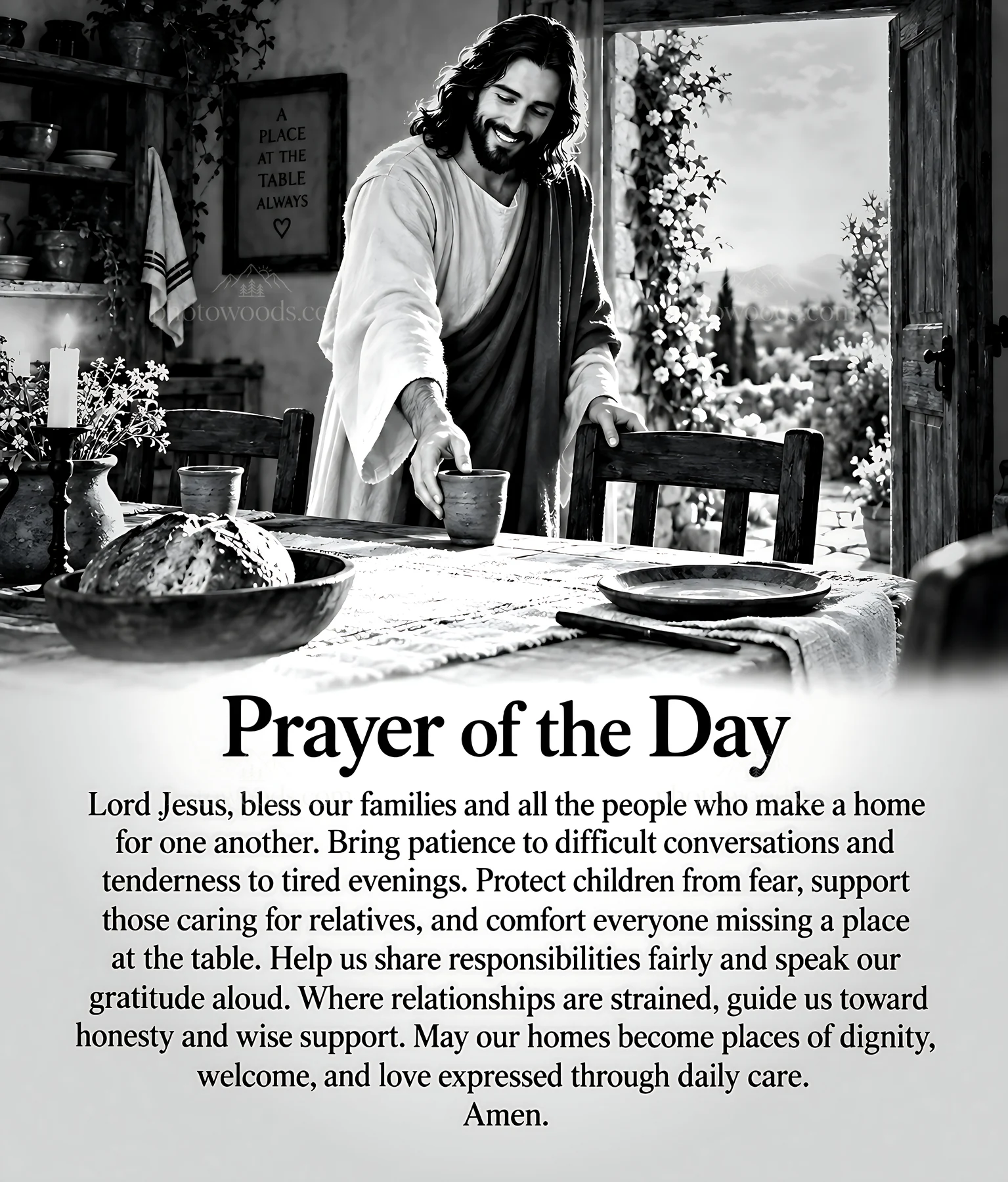 Love at the family table moments with prayer and gratitude - AI-generated stock image