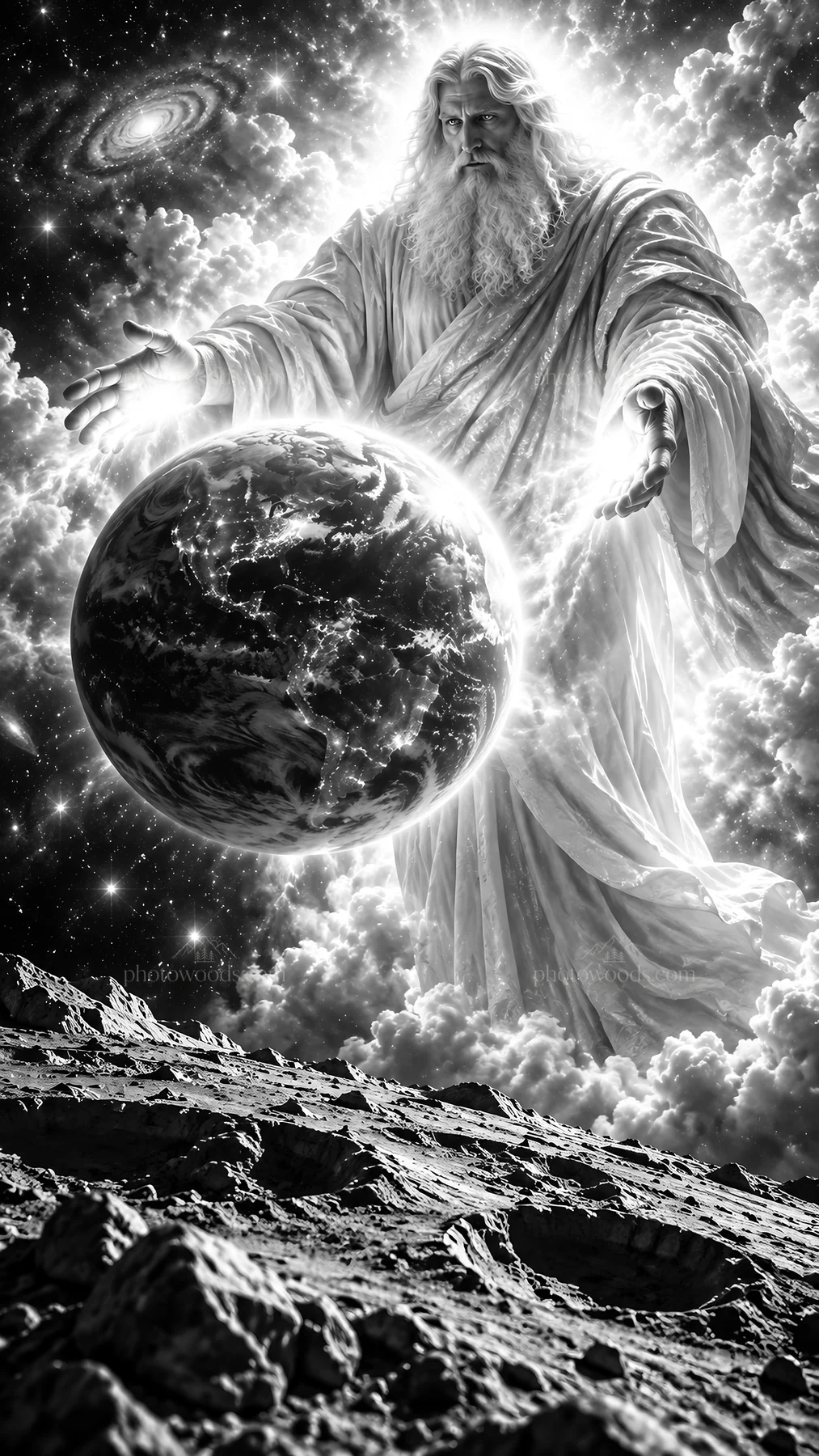 Jesus Christ creating the world with open hands - AI-generated stock image