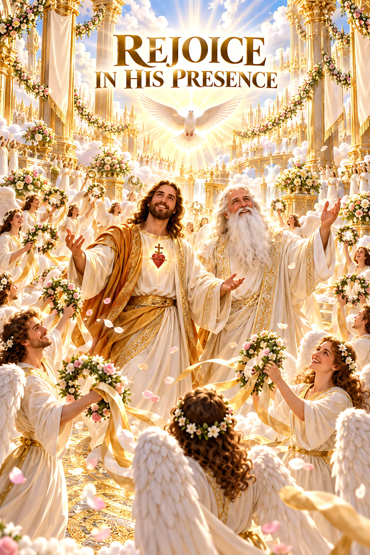 Rejoice in His presence with angels and divine figures - AI-generated stock image