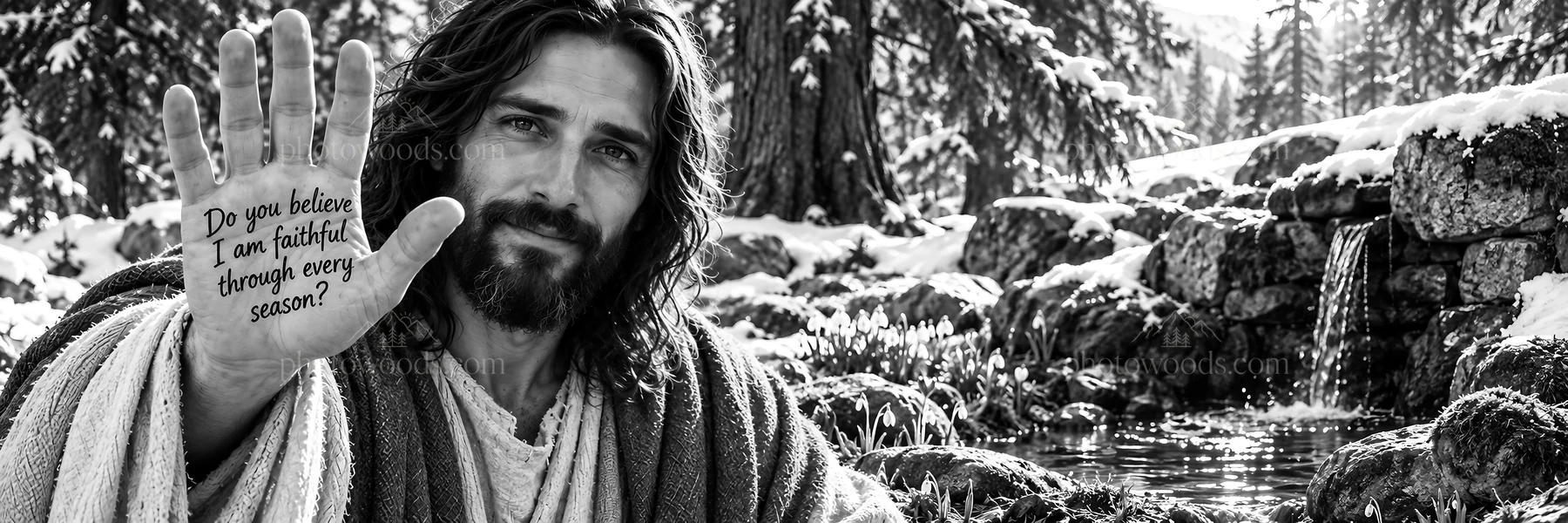 Jesus Christ showing faith in every season - AI-generated stock image