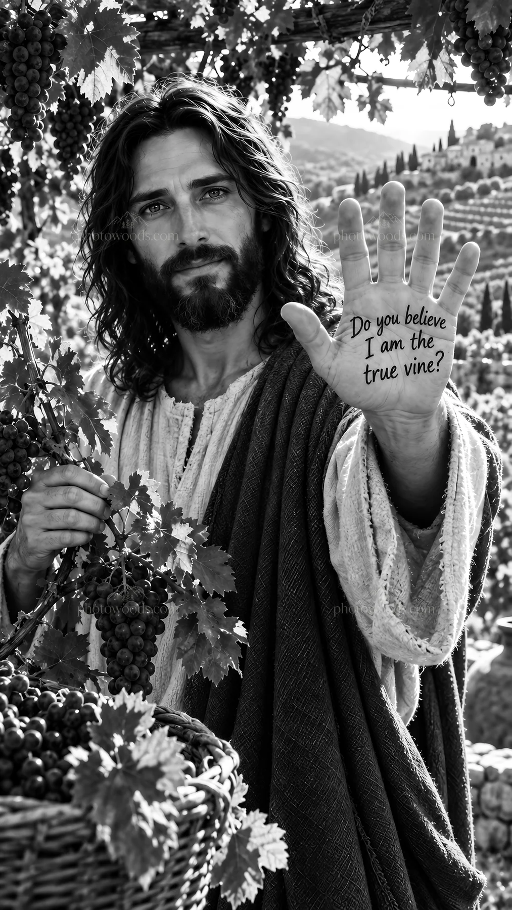 Jesus Christ offers the message of the true vine - AI-generated stock image