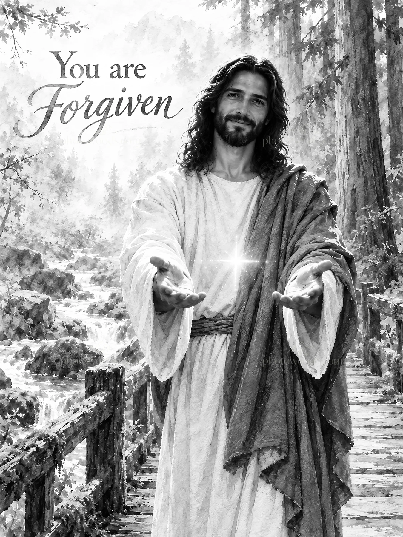 Jesus Christ offering forgiveness with open arms - AI-generated stock image