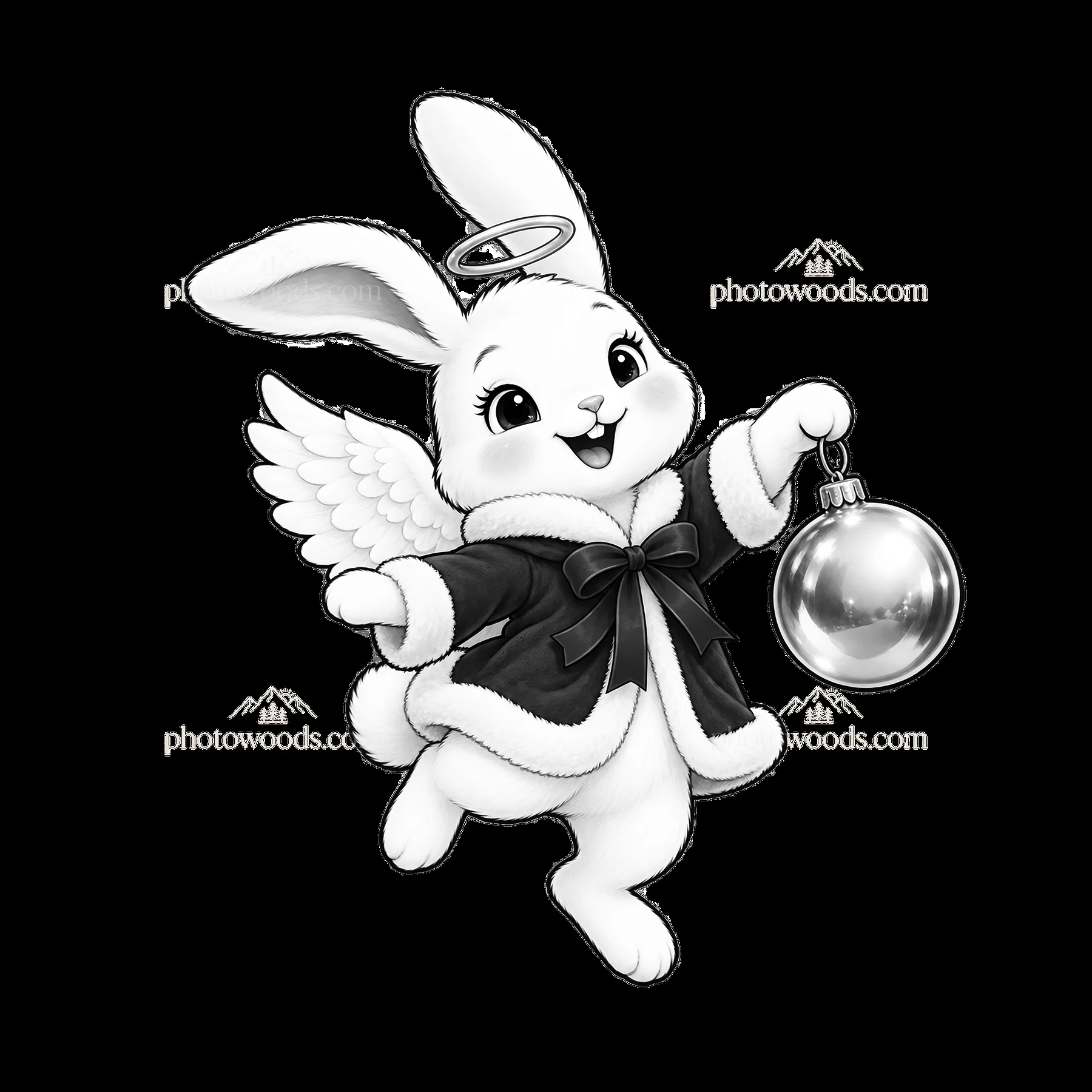 Cartoon angel bunny with ornament for Christmas celebration - AI-generated stock image
