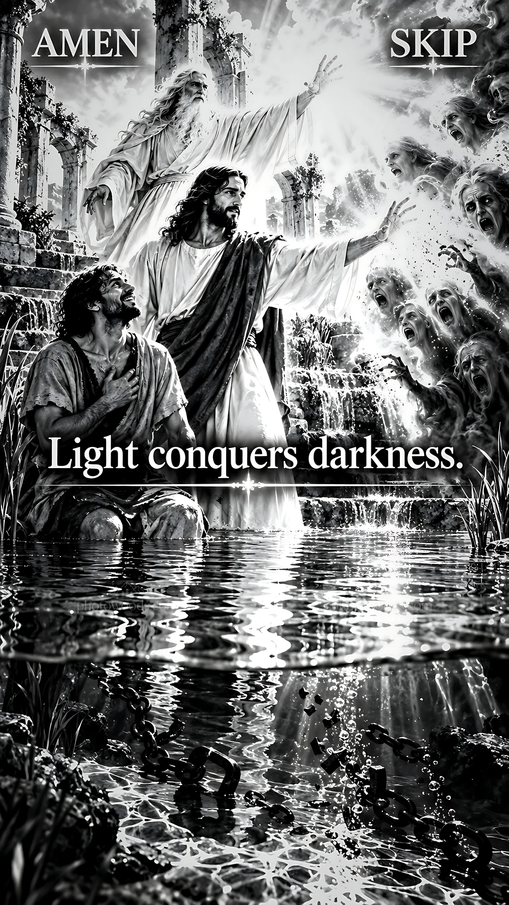Jesus Christ bringing light to a suffering person - AI-generated stock image