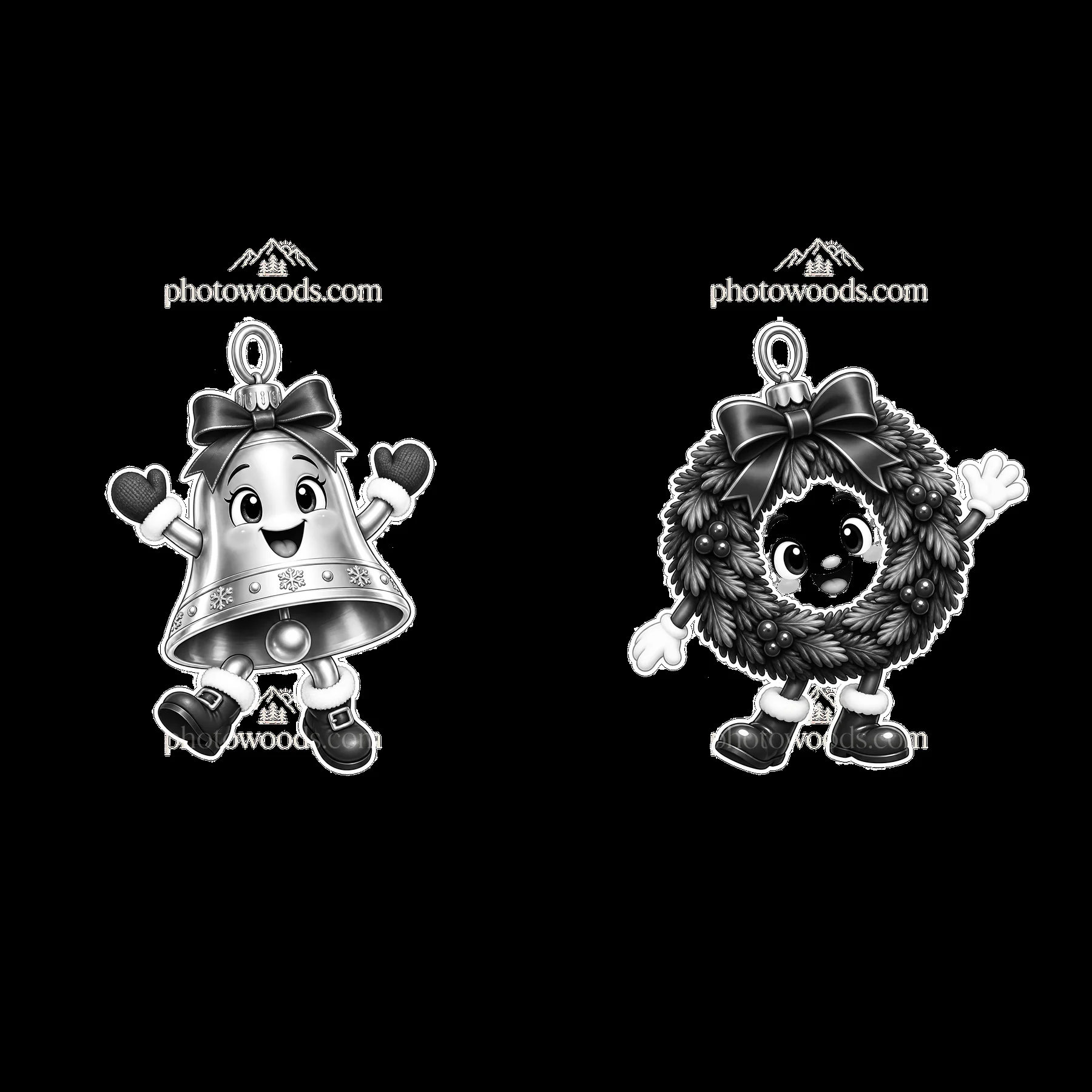 Monochrome two isolated cartoon figure stickers - AI-generated stock image