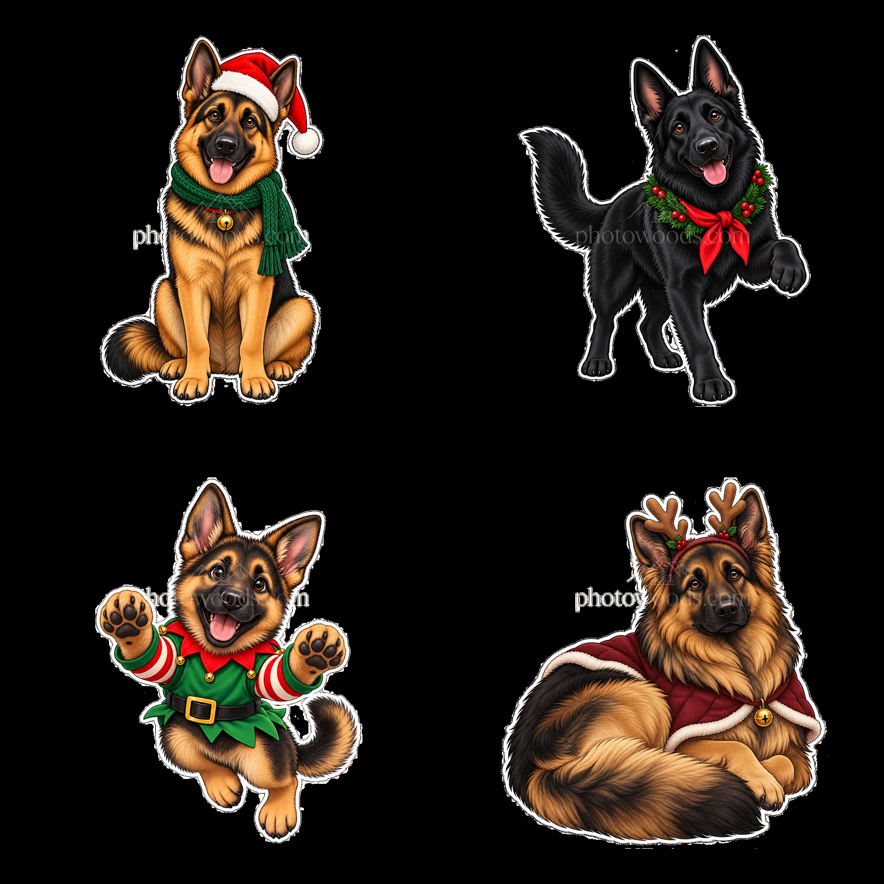 German shepherd dog stickers for Christmas themed designs - AI-generated stock image