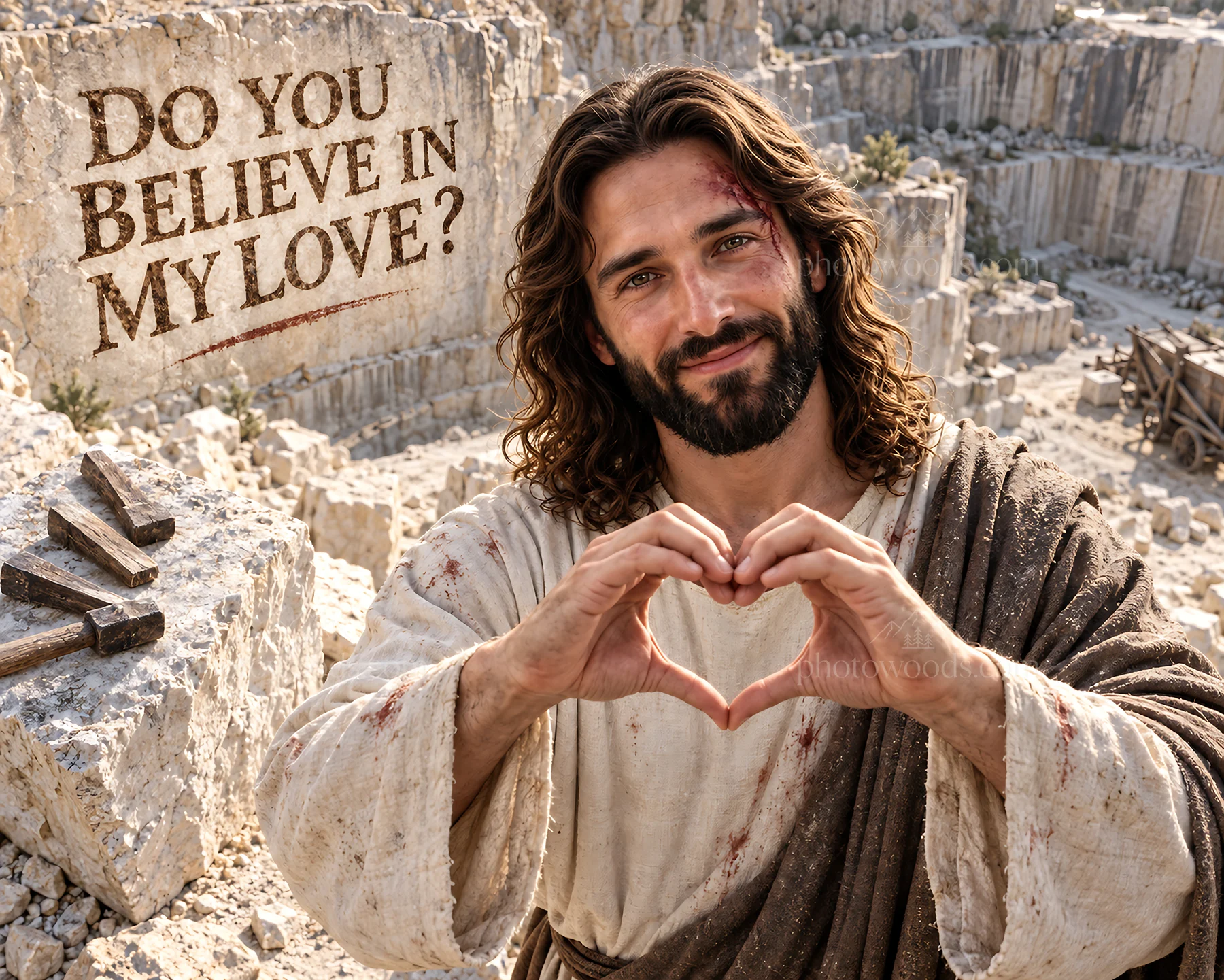 Jesus Christ asks, do you believe in my love? - AI-generated stock image