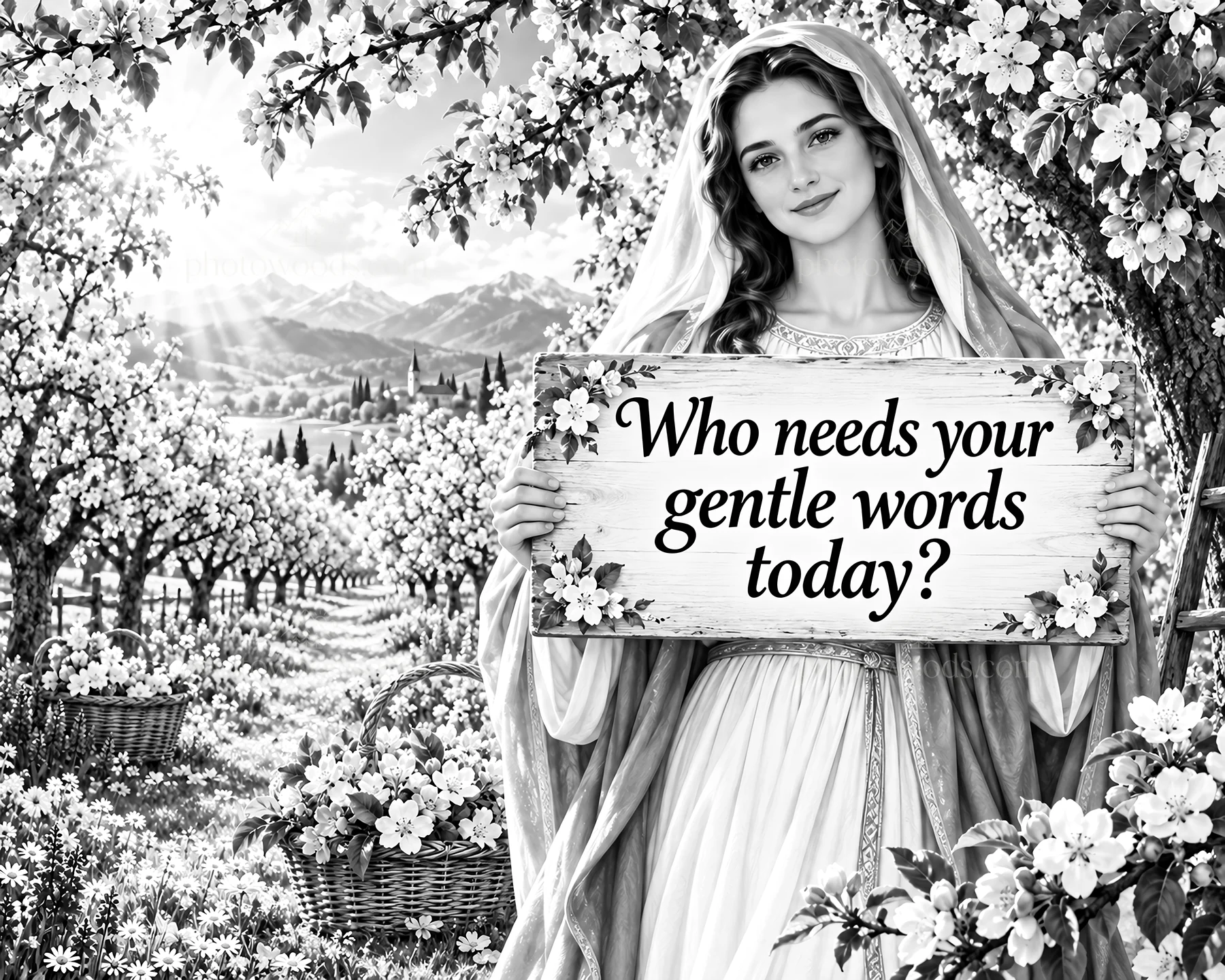 Jesus Christ sharing a message of kindness in a garden - AI-generated stock image