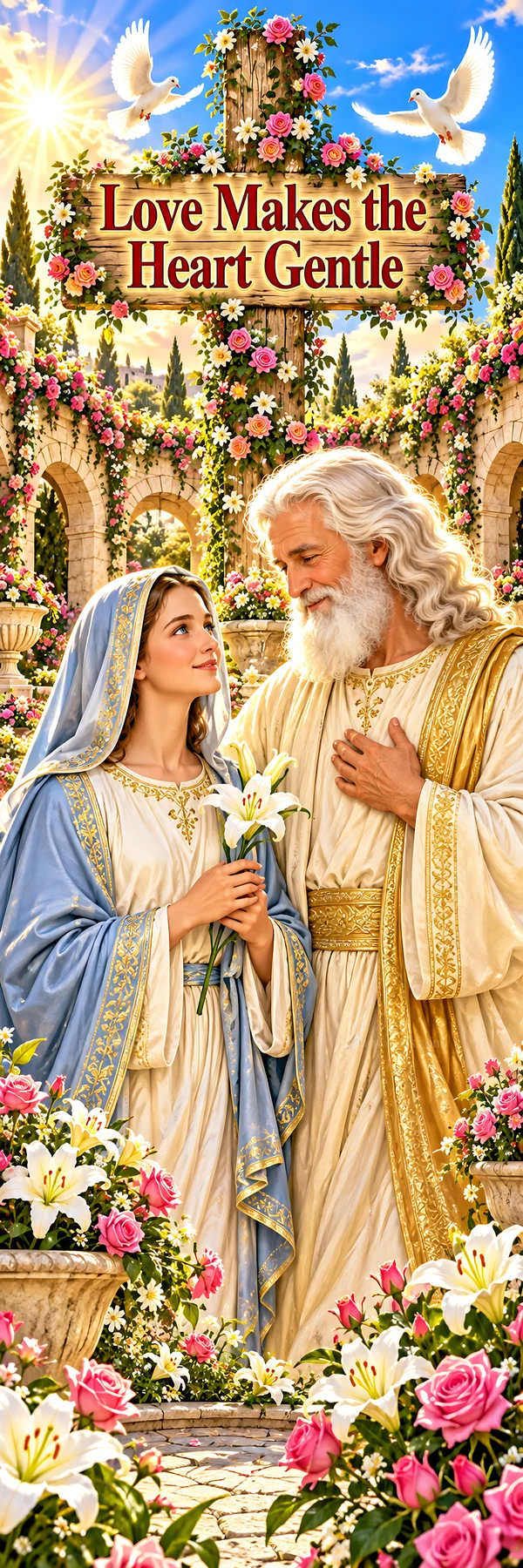 Jesus Christ teaches about love in a garden setting - AI-generated stock image