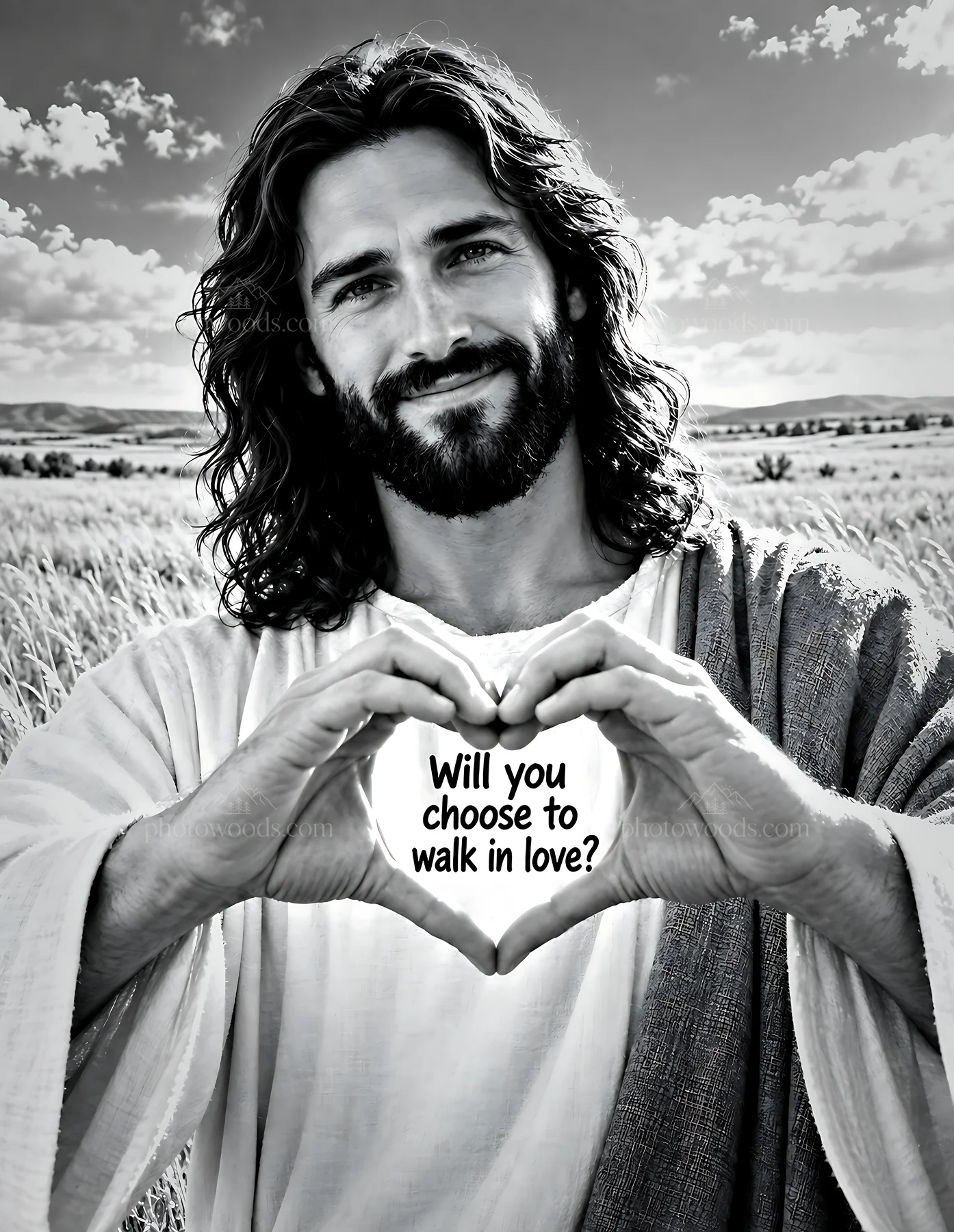 Choose to walk in love on open grassland - AI-generated stock image