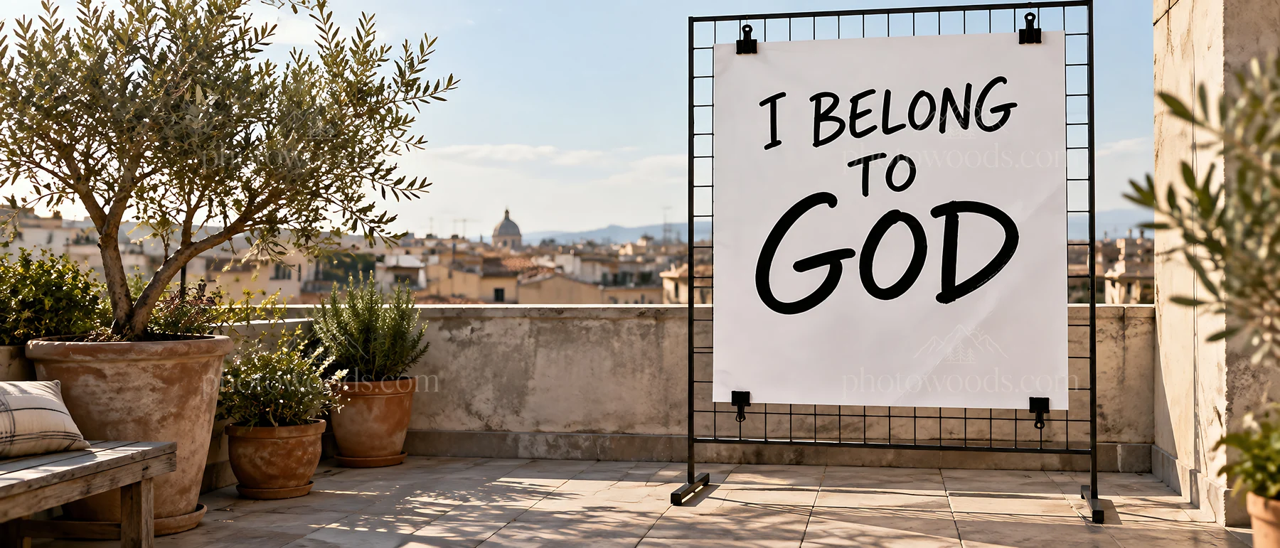 Jesus Christ statement of faith on a rooftop setting - AI-generated stock image
