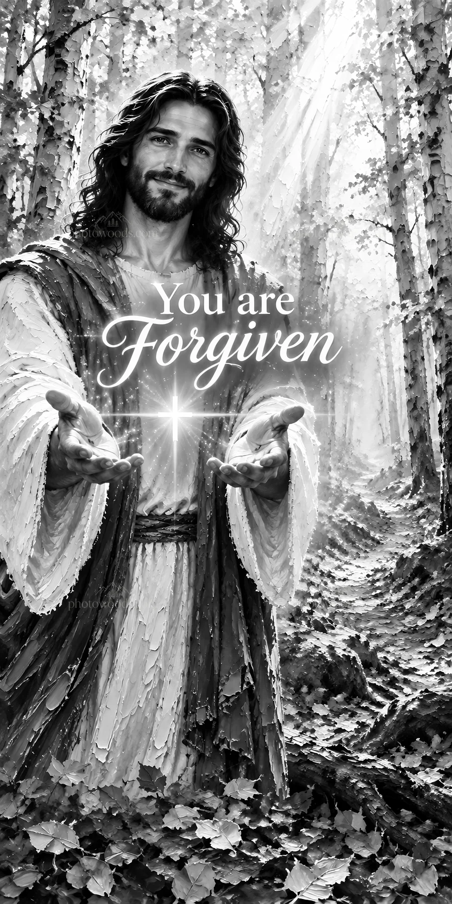 Jesus Christ offering forgiveness with outstretched hands - AI-generated stock image