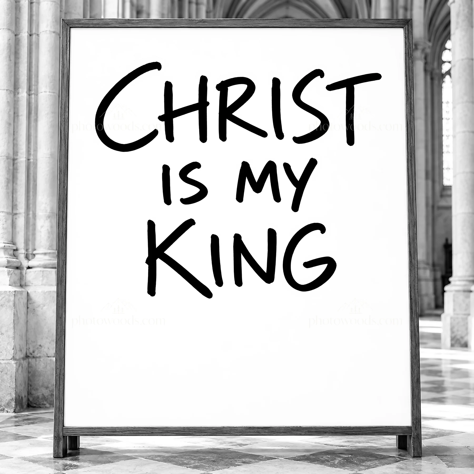 Jesus Christ is my King sign in a church setting - AI-generated stock image