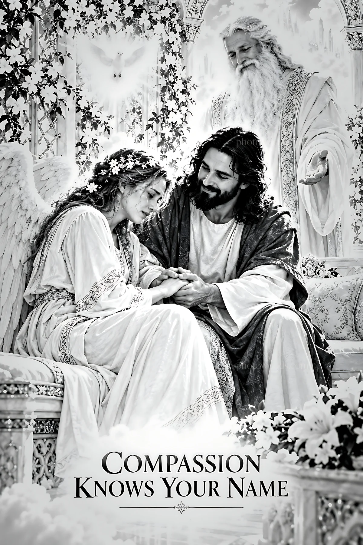 Compassion portrayed in a black and white setting - AI-generated stock image