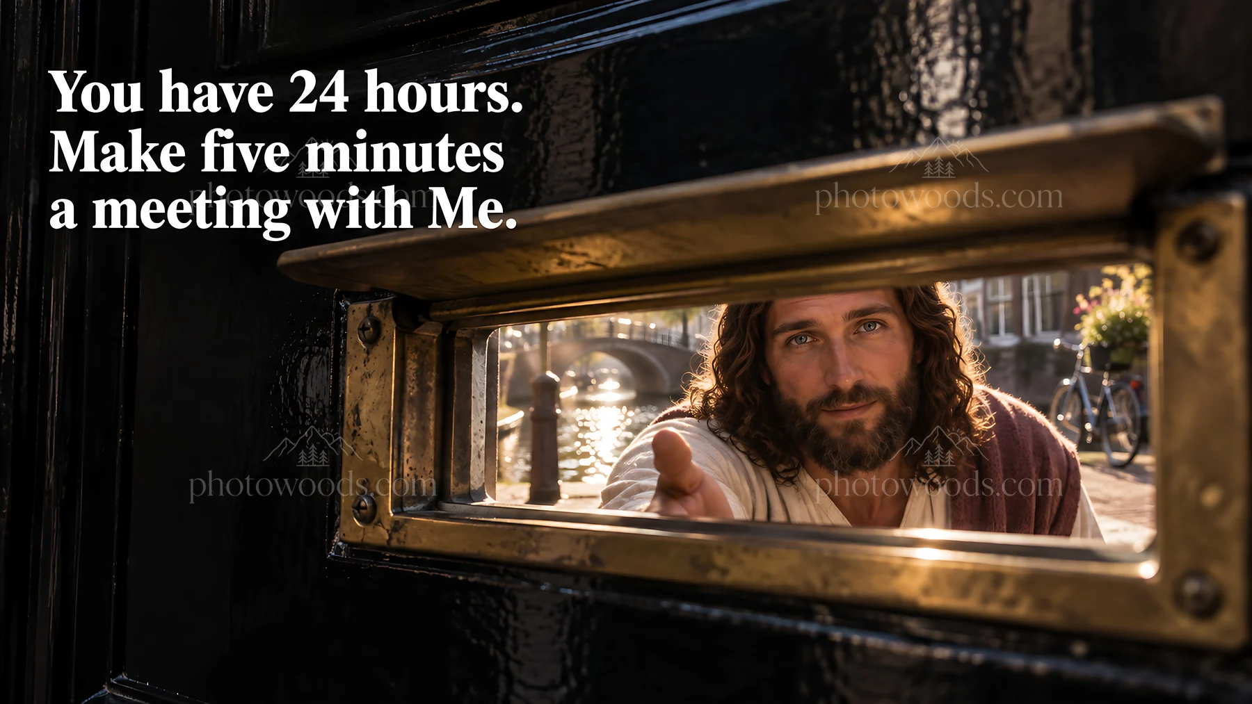 Jesus Christ reaching out for connection through a door - AI-generated stock image