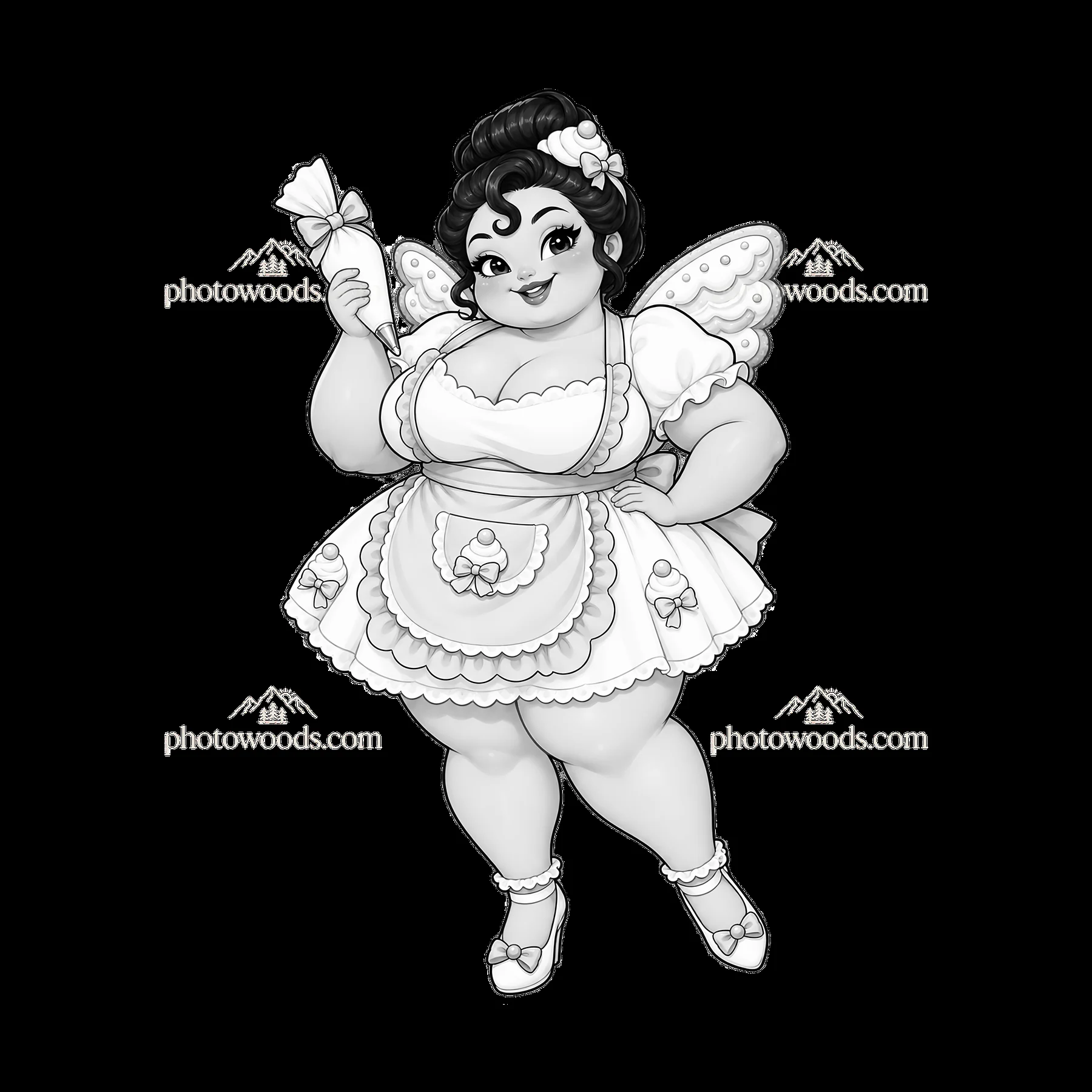 Kawaii ultra-fat fairy holding a wand in playful pose - AI-generated stock image