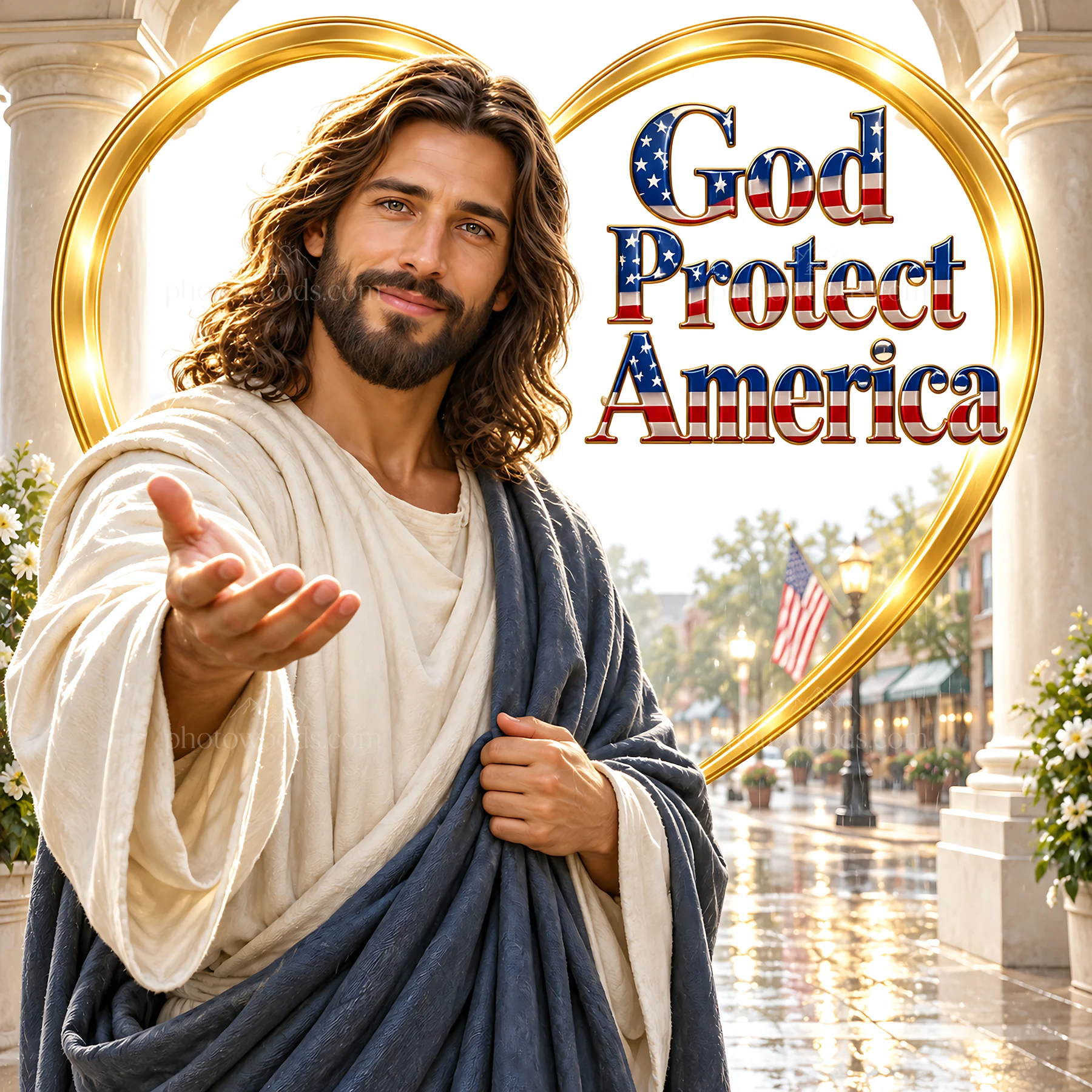 Jesus Christ welcoming viewers in a contemporary setting - AI-generated stock image