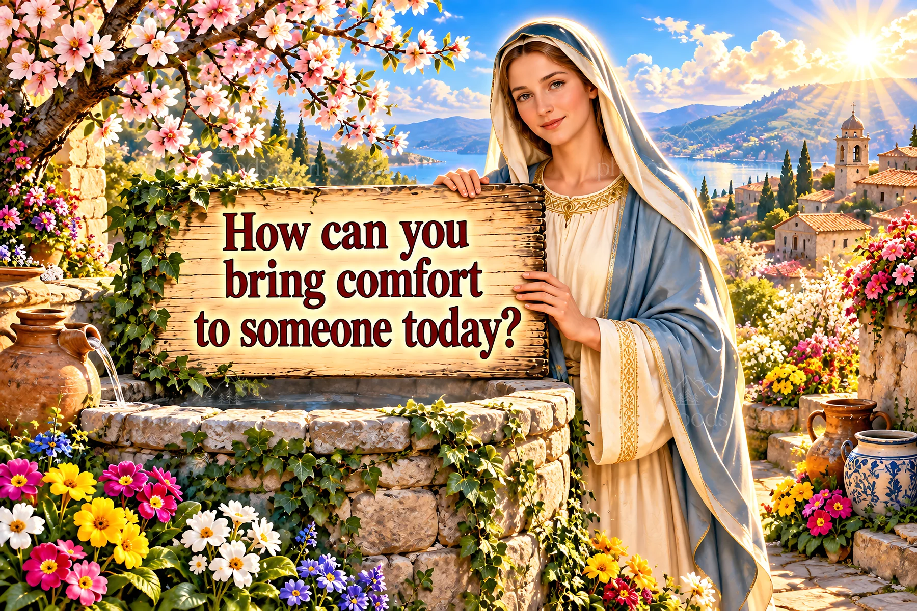 Jesus Christ welcomes with a message of comfort - AI-generated stock image