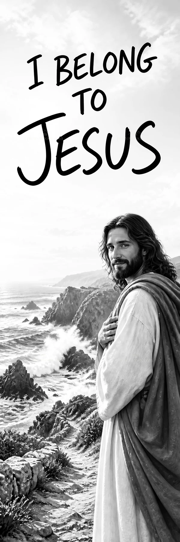 Jesus Christ standing by the sea while expressing devotion - AI-generated stock image