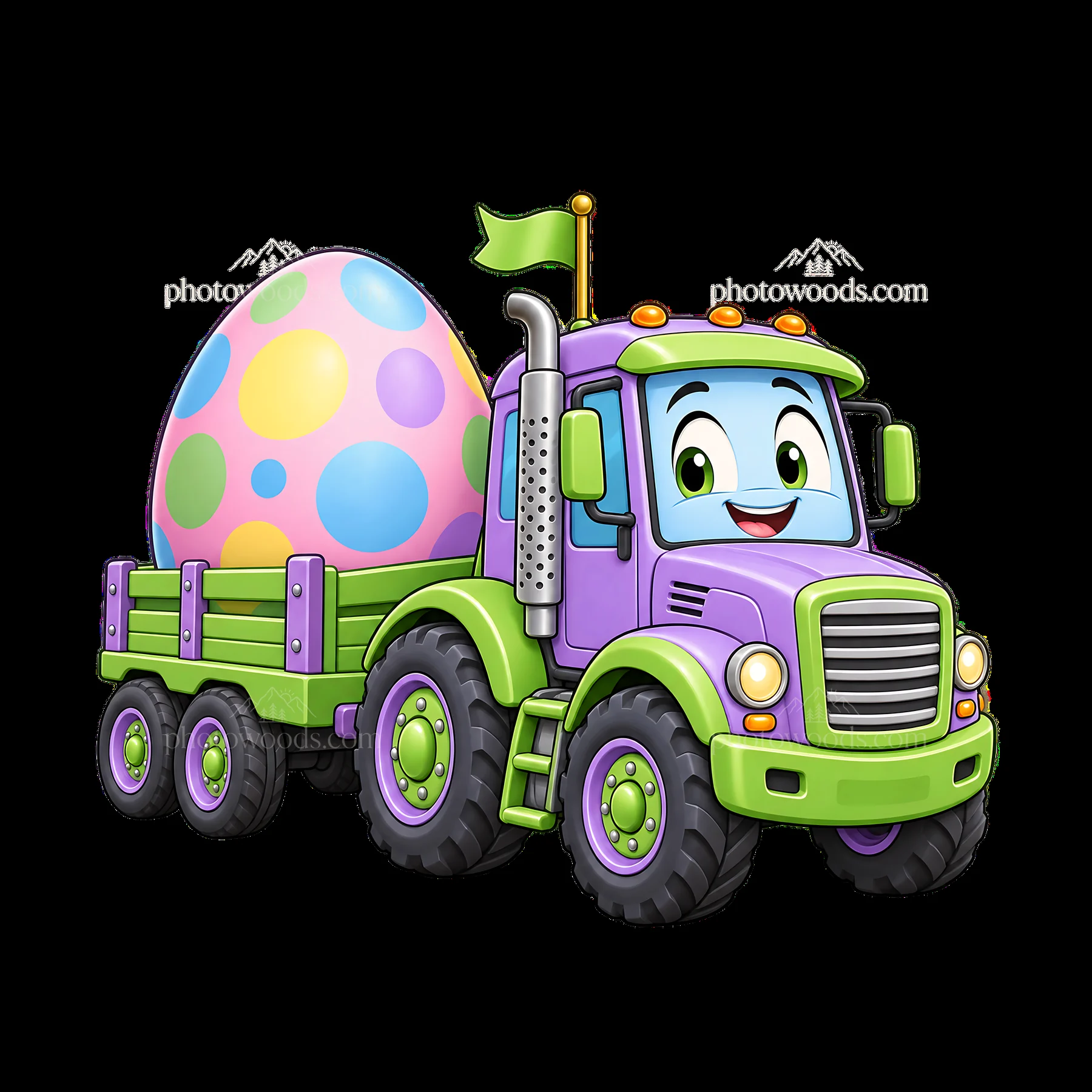 Easter truck carrying a large colorful egg - AI-generated stock image