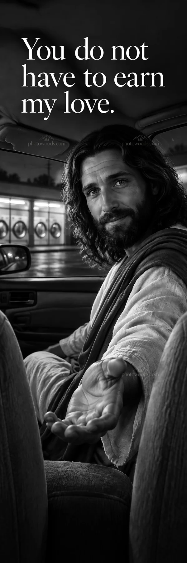 Jesus Christ sharing love and acceptance in a car - AI-generated stock image