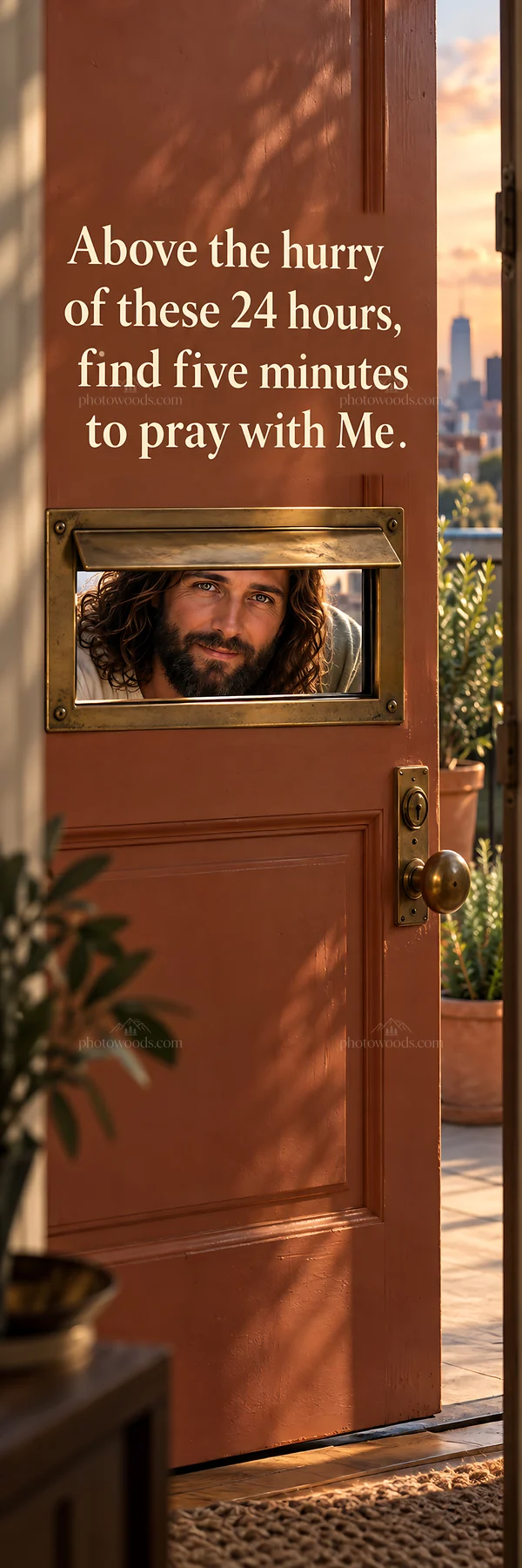 Jesus Christ invites you to pray and find peace - AI-generated stock image