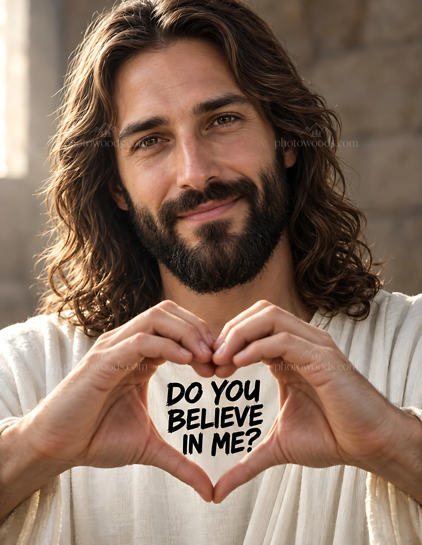 Gentle window light on man forming heart with hands - AI-generated stock image