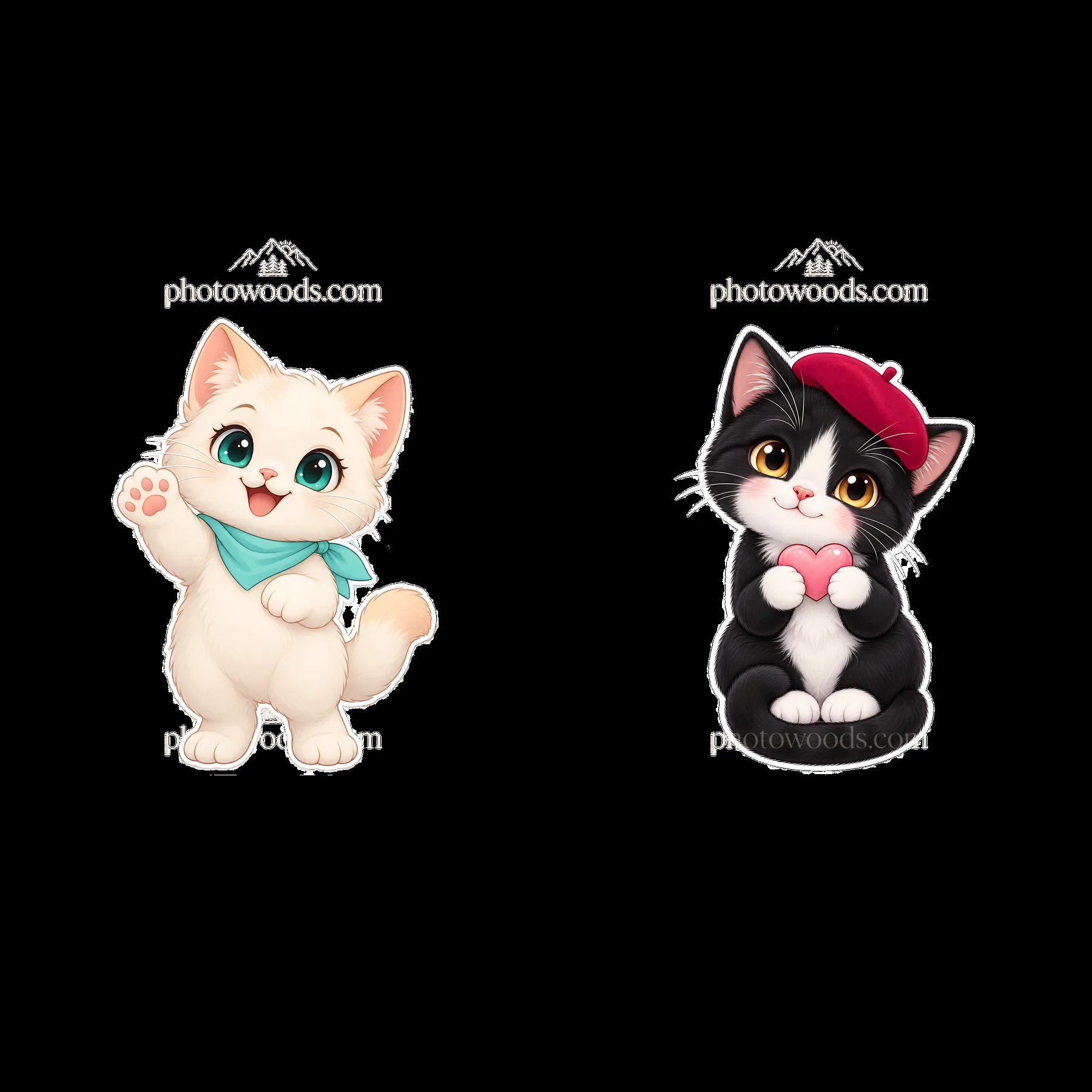 Kawaii cat pair with playful and heartwarming gestures - AI-generated stock image