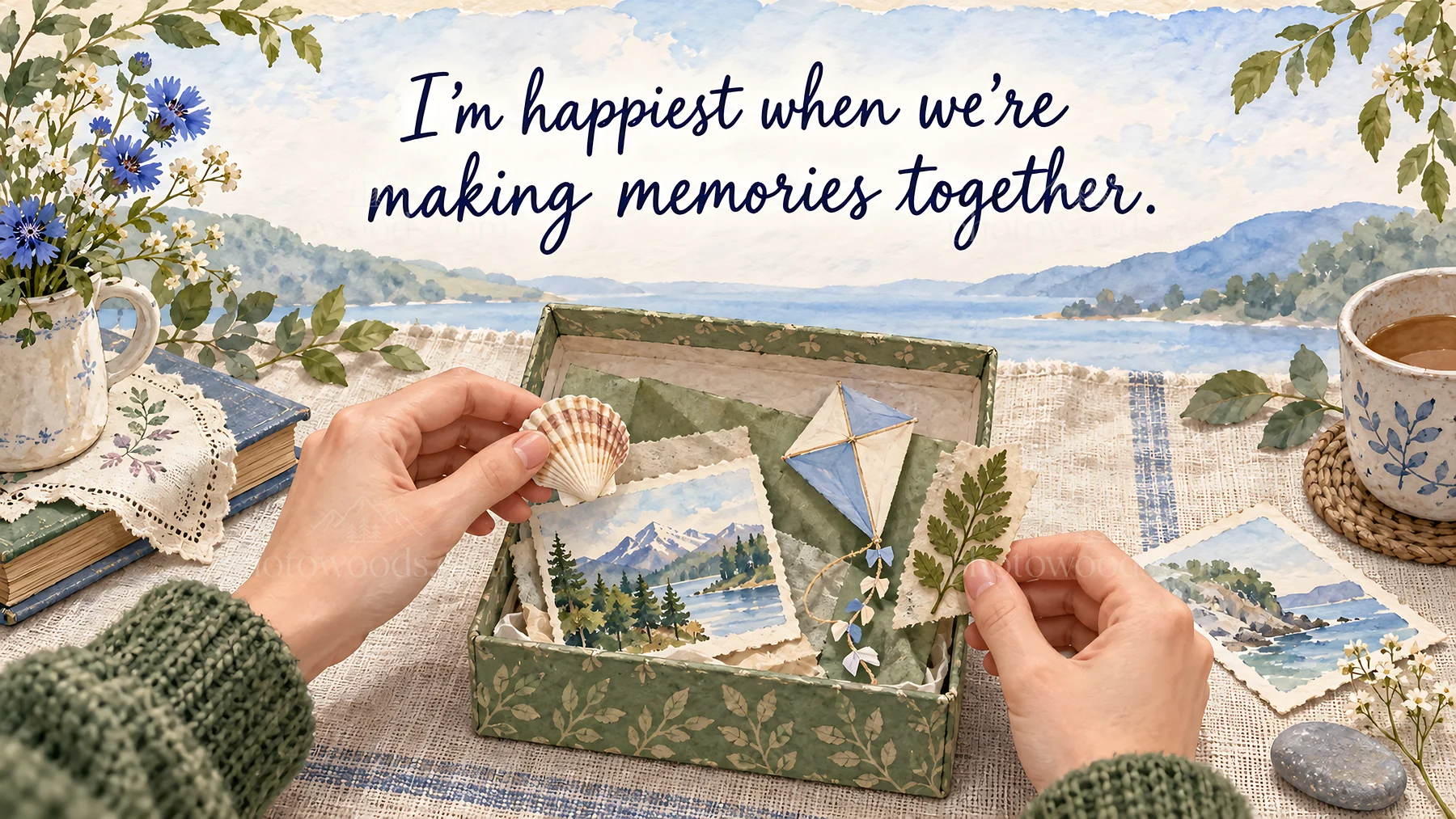 Watercolor love message with handmade memory keepsakes - AI-generated stock image