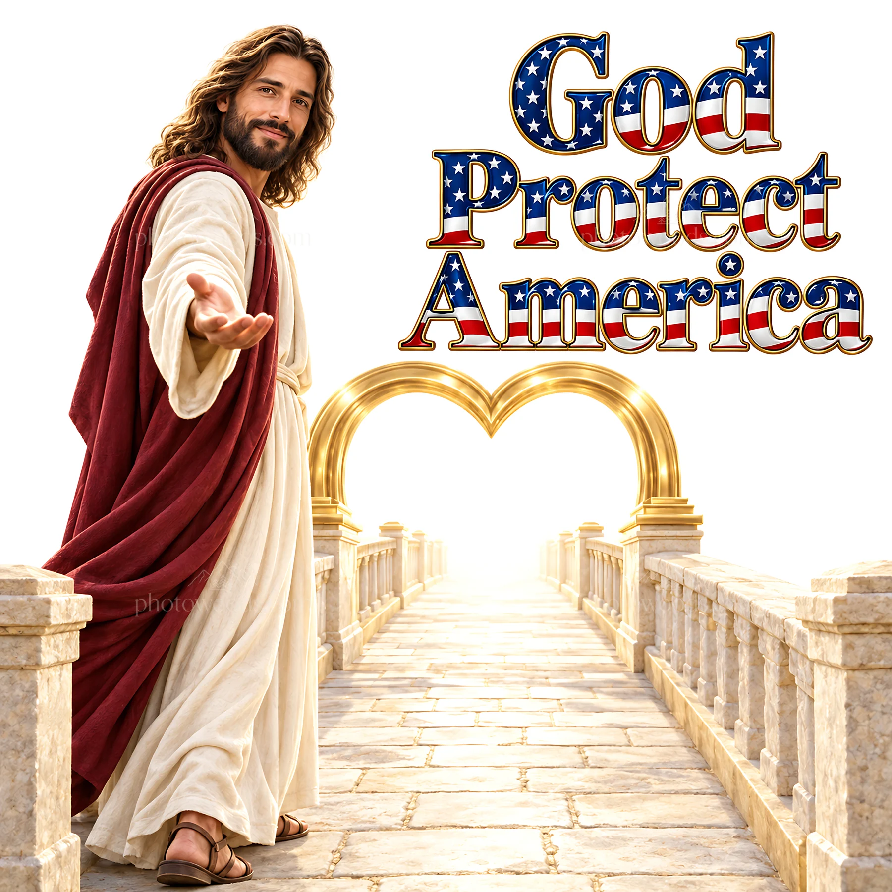 Jesus Christ welcoming viewers on a path to hope - AI-generated stock image