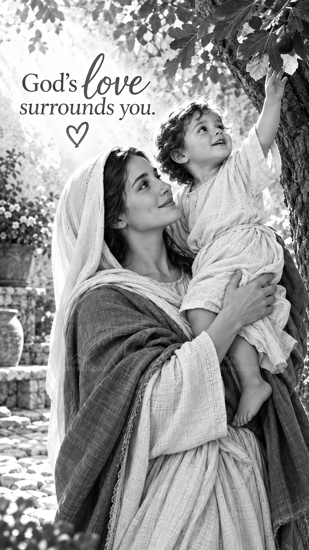 Jesus Christ shares love and joy with a child - AI-generated stock image