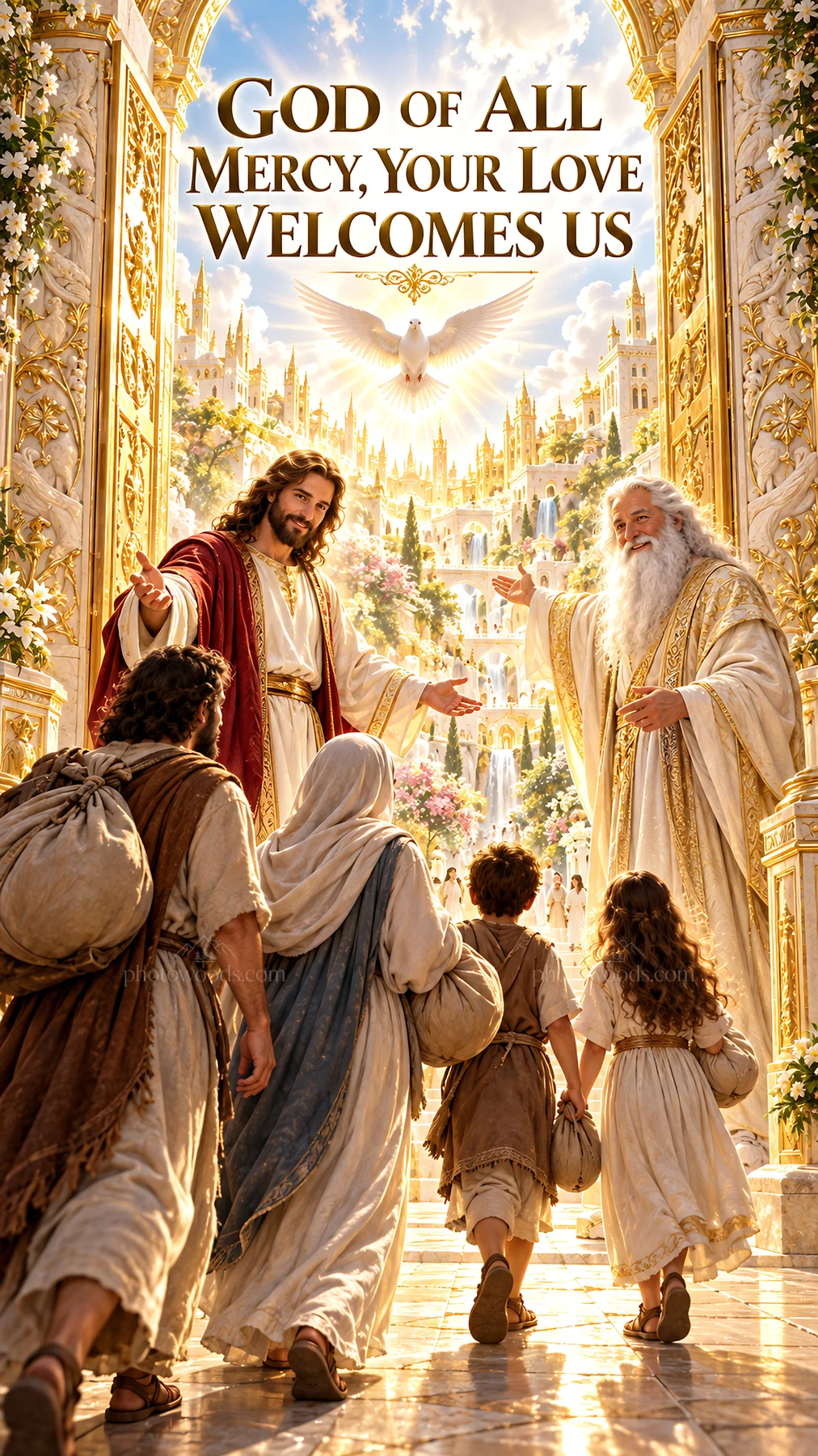 Jesus Christ welcomes people to a divine gathering - AI-generated stock image