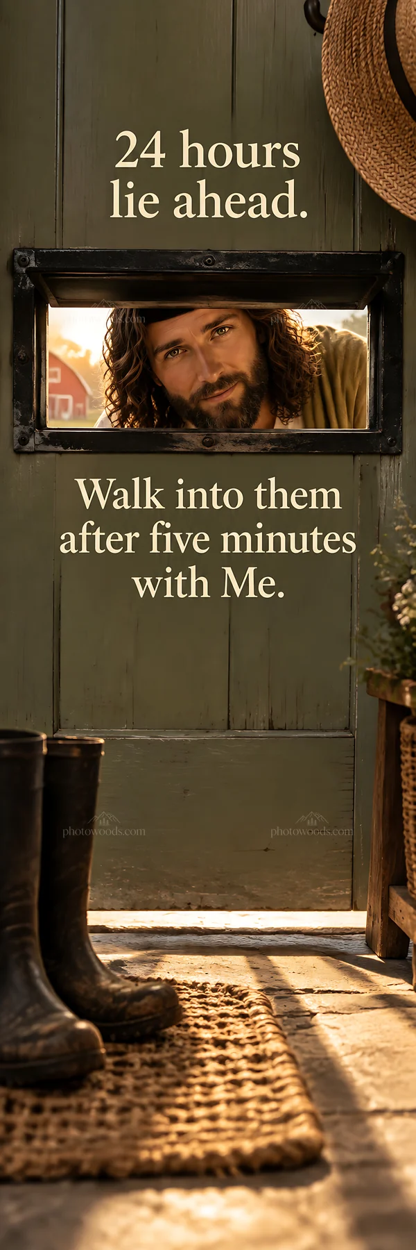 Jesus Christ inviting you to walk through the day with Him - AI-generated stock image