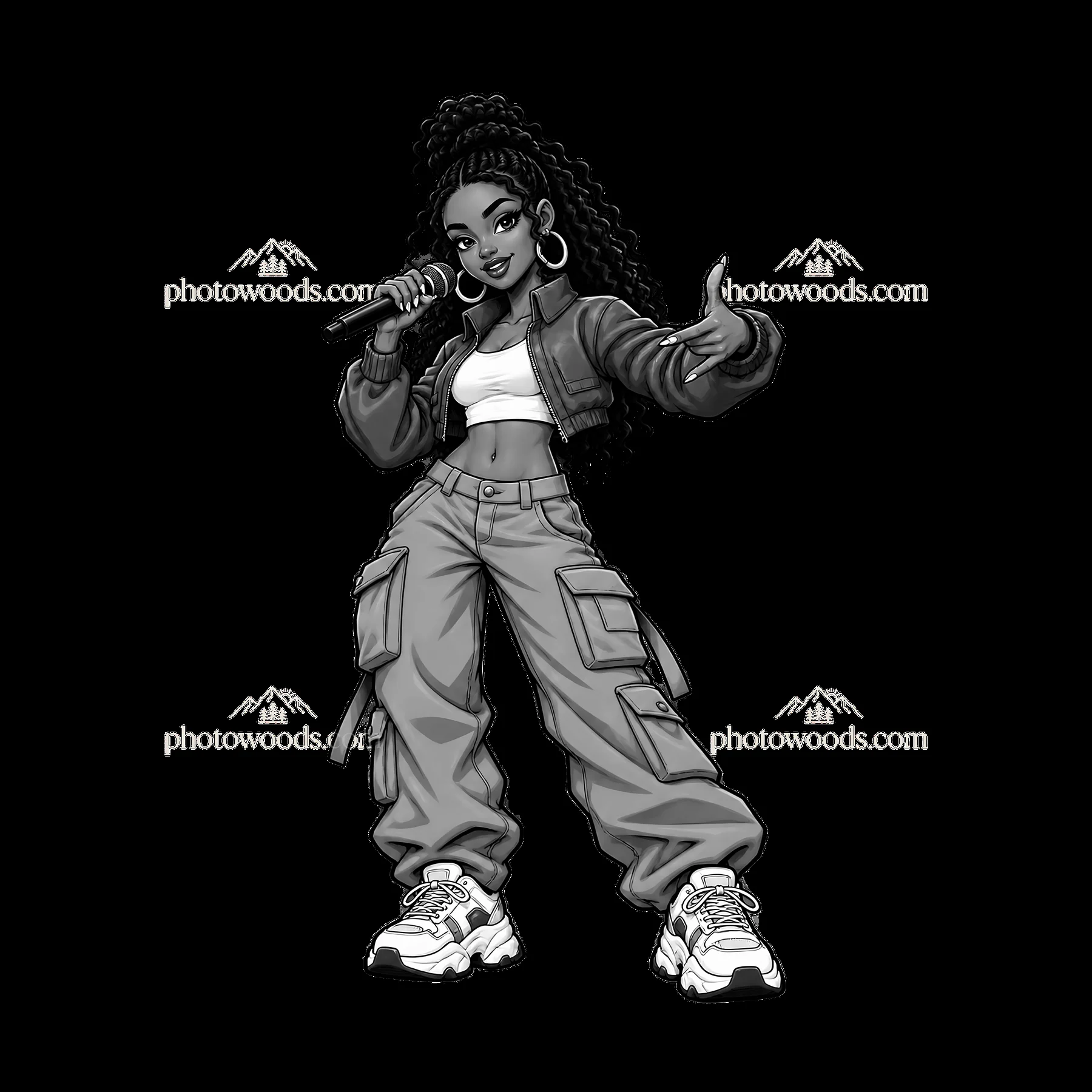 Hip-hop artist rapping with a microphone and confident pose - AI-generated stock image
