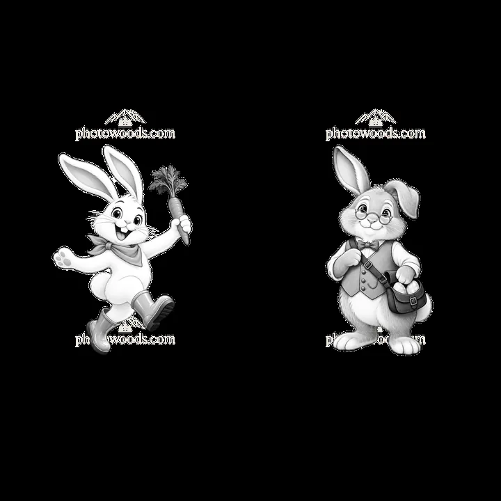 Easter bunnies holding carrot and bag in playful pose - AI-generated stock image
