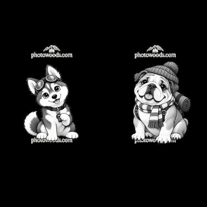Two cartoon dogs are shown side by side - AI-generated stock image