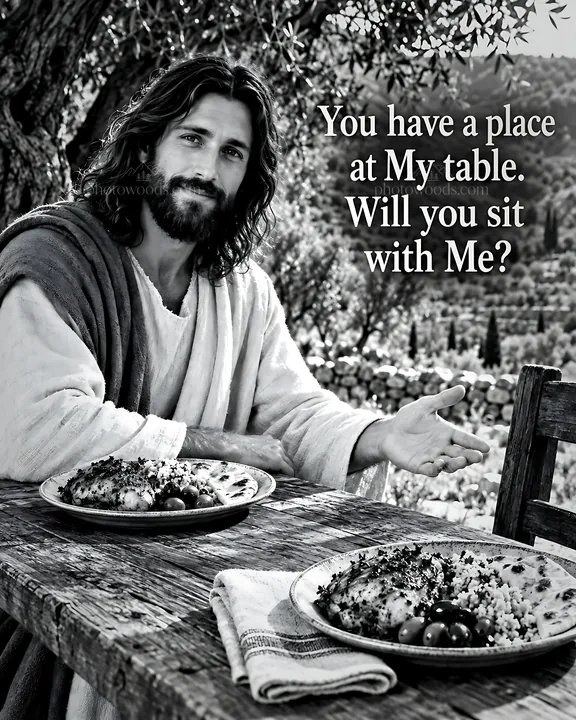 Invitation to dine in the olive grove - AI-generated stock image